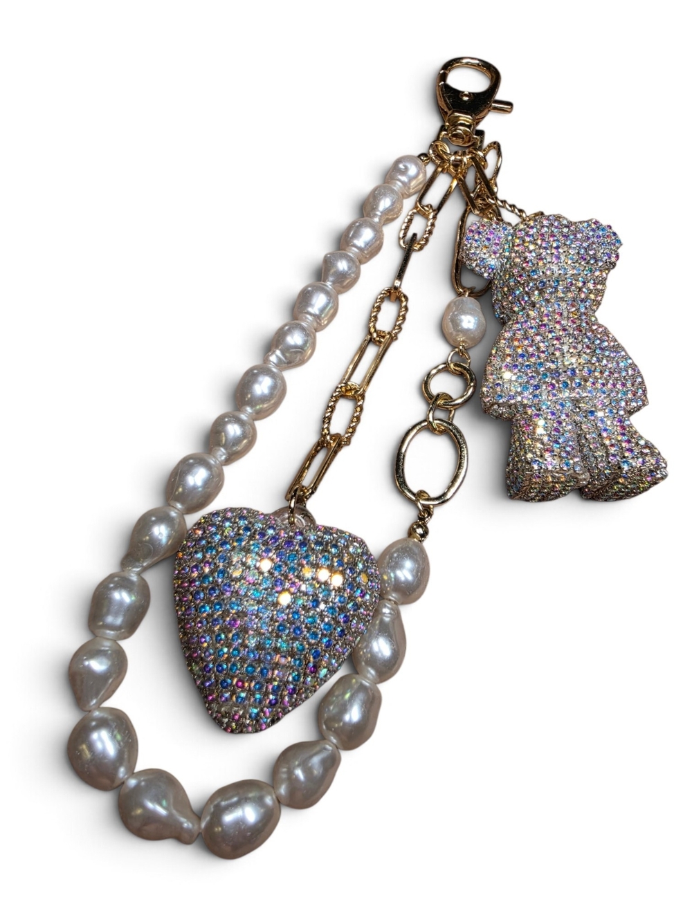 Eye Candy Los Angelas Large Iridescent Crystal Heart & Teddy Bag Charm NEW!